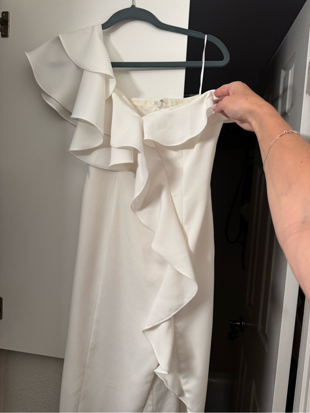 JAYGODFREY One-Shoulder Ruffle Dress in white